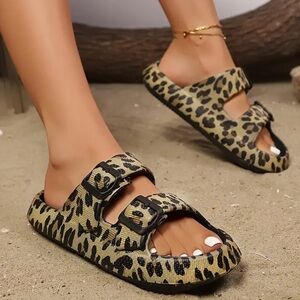 NWT, Women's Leopard Print Pillow Slides, Cheetah, 40-41